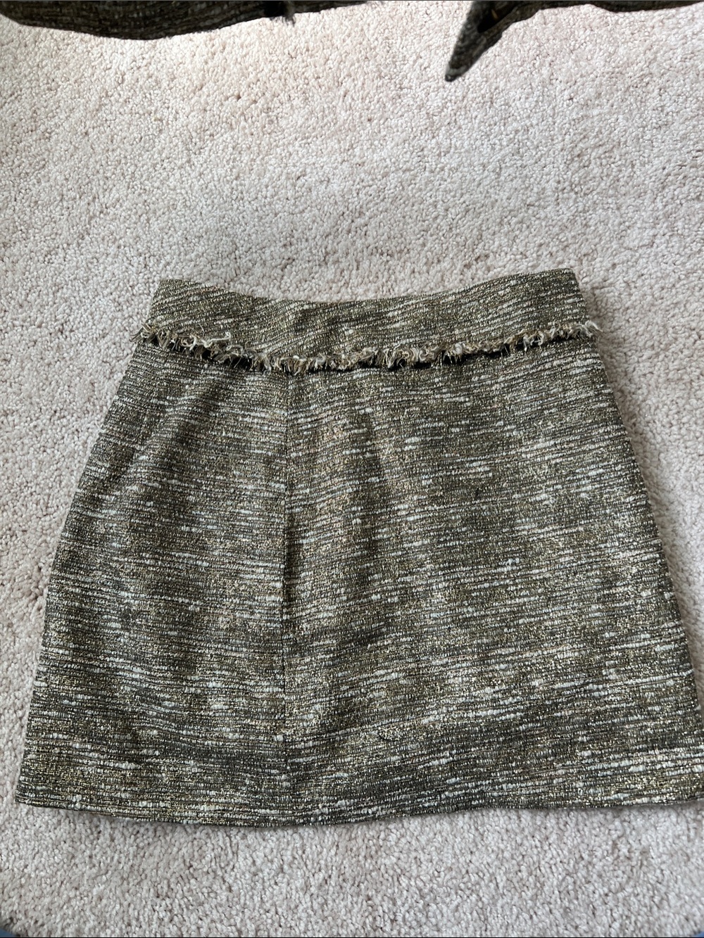 Zara Olive Metallic Fringe Tweed Mini Skirt